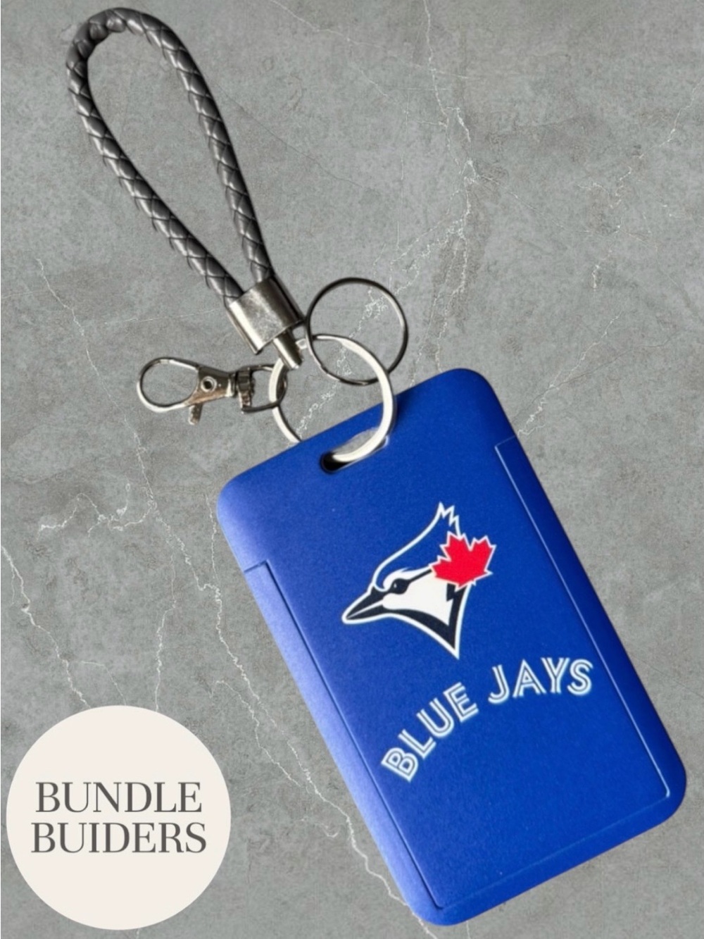 $8 Add-on | Blue Jays Card Holder Keychain with Grey Braided Loop